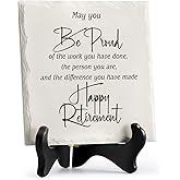 LukieJac Retirement Gifts for Women Men Retirement Party Decoration Best Ceramic Retirement Plaque 6"*6" Happy Retirement Table Decorations Sign for Teacher Nurses Coworker
