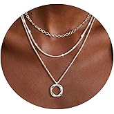 Feskive Layered Gold Necklaces for Women Dainty 14k Gold/Silver Plated Stackable Choker Necklaces for Women Trendy Cuba Cross Circle Pendant Necklaces Set Jewelry Gifts for Women