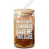 My Favorite Coworker Gave Me This Glass Going Away Coworker Gift Funny Office Boss Farewell Goodbye Gifts Glass Cups with Bamboo Lids Glass Straw Iced Coffee Glasses Drinking Jars Glass Cans 16oz
