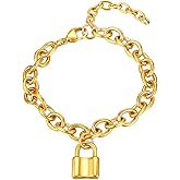 FindChic Stainless Steel Handcuff Bracelet Chunky Cuban Link Anchor Link Padlock Chain for Women Punk Jewelry, Send Gift Box