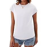 GKBK Womens Summer Cotton Tops Ruched Cap Short Sleeve Tshirts Crew Neck Shirts Fashion Trendy 2026