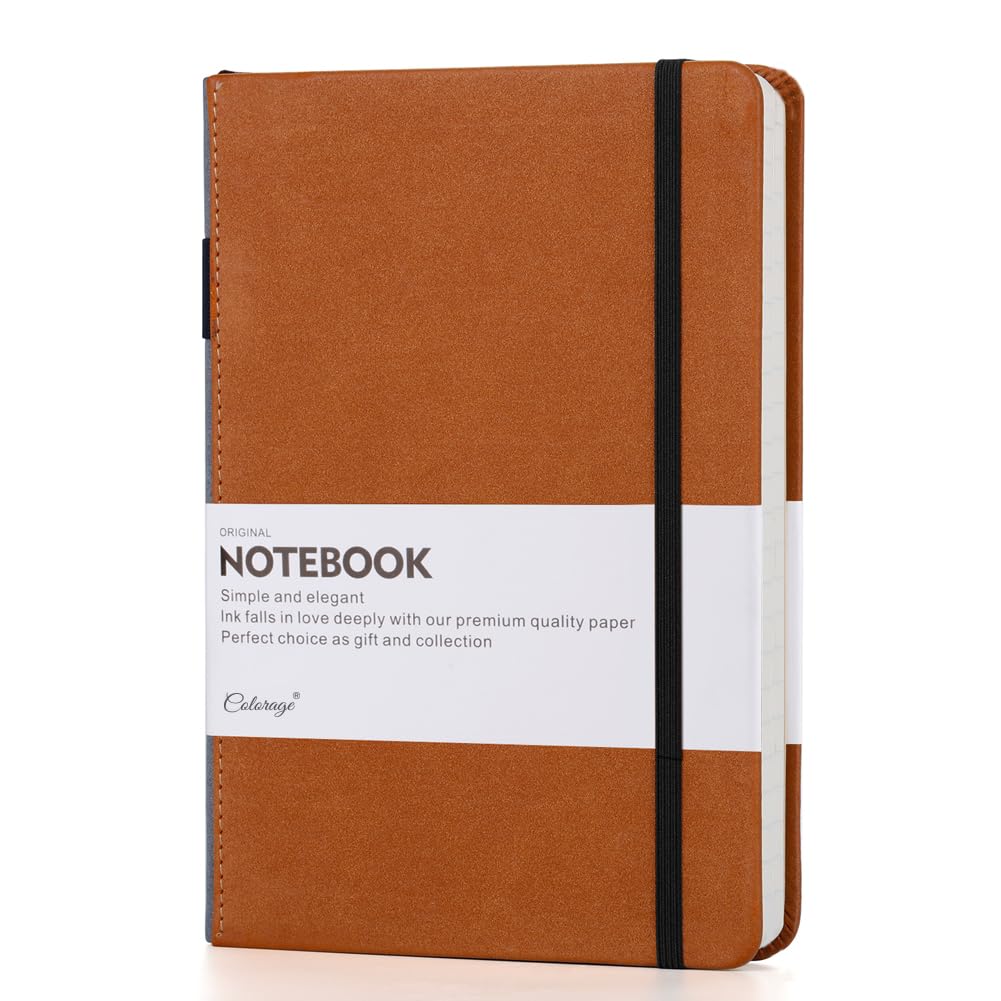 A5 Notebook - Journal Notebook with Faux Leather Cover, Unruled, Thick Notebook with 192 Pages for Writing, Brown, 8.4 x 5.7 inch, Pen Holder, Bookmark, Back Pocket and Banded