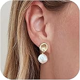 LIHELEI Pearl Dangle Earrings for Women Baroque, 18K Gold Plated Earrings, Wedding Dangle Earring for Jewelry Gift