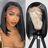 Flady 12 inch Straight Bob Wig Human Hair 13x4 HD Frontal Lace Wig Short Bob Wigs for Women Glueless Bob Lace Front Wigs Human Hair Pre Plucked 150% Density Natural Black Color