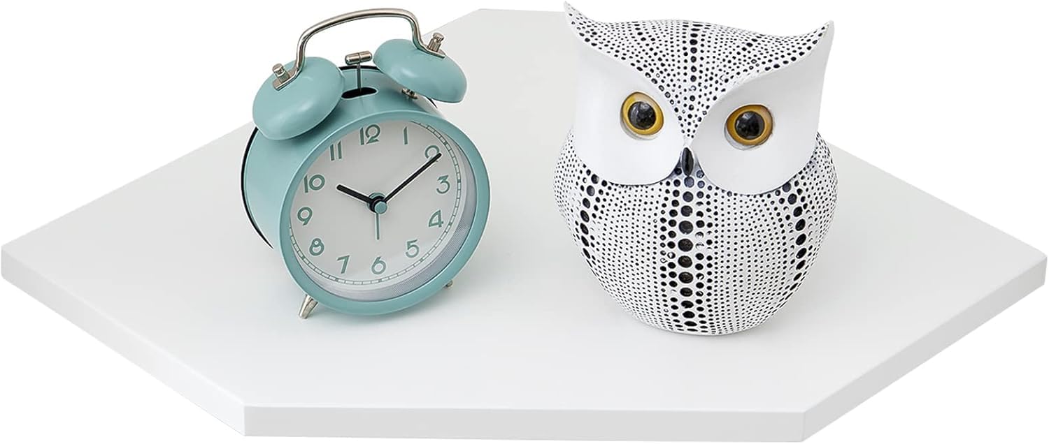 Gieanoo Corner Shelf, Solid Oak Wood White Floating Corner Shelf Wall Mount Organizer with Wire Hole Small Plant Display for Kitchen Living Room Bedroom (White, 8.5inch)