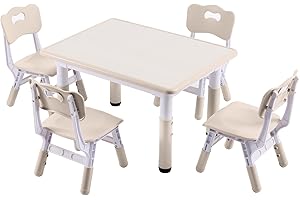 DOREROOM Height-Adjustable Kids Table and 4 Chairs Set, Toddler Table and Chair Set with Graffiti Desktop, 31.5''L x 23.6''W Children Activity Table for Daycare, Classroom, Home
