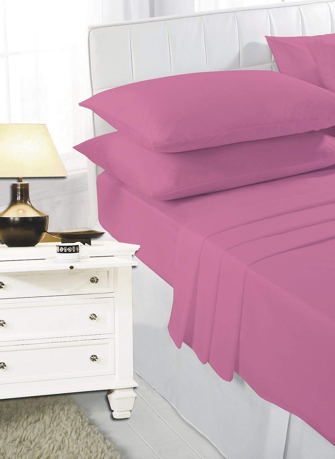 Comfy Nights PolyCotton Plain Dyed Flat Sheet Or Pillow Pair, King - Fuschia