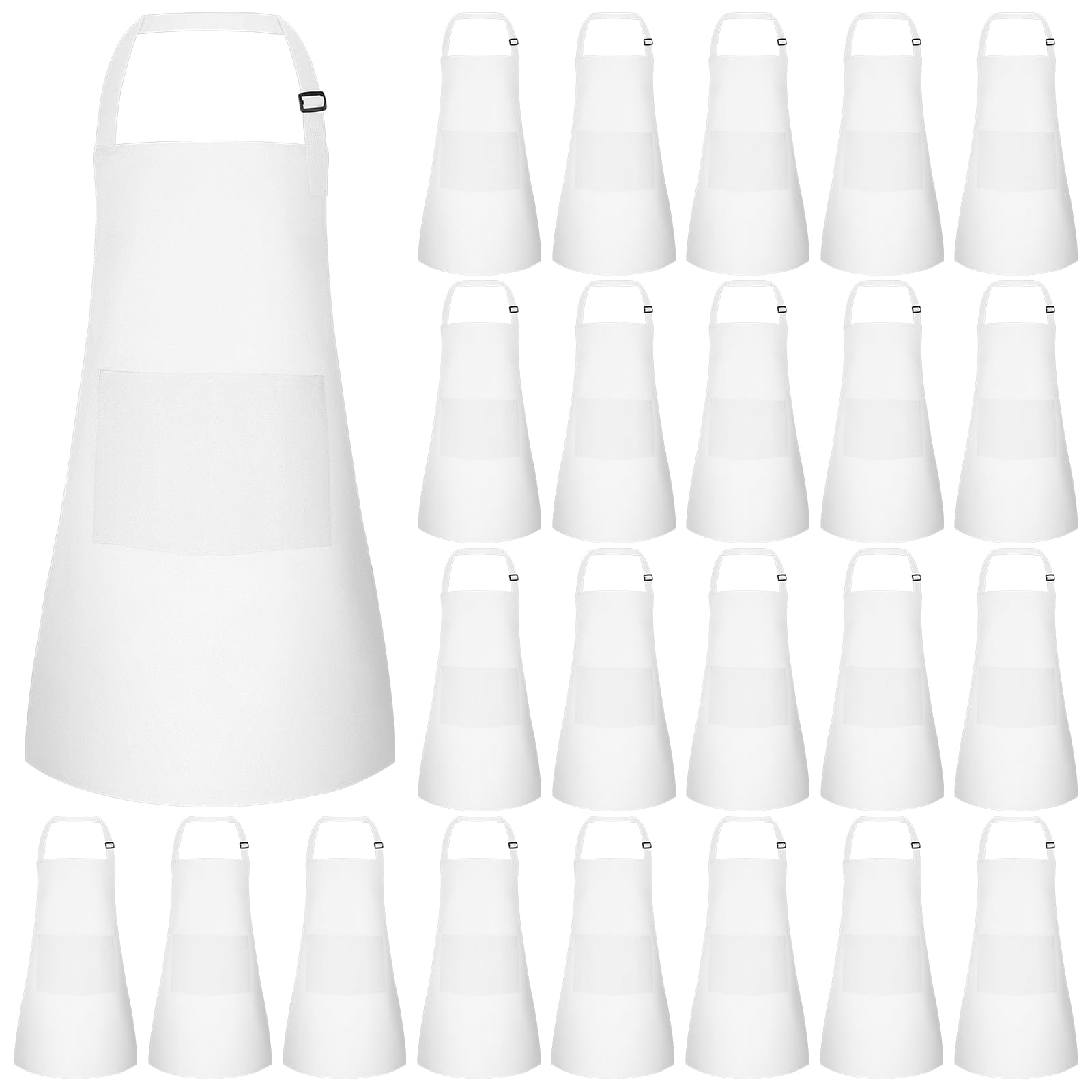 Morcheiong 24 Pack Adjustable Kids Apron Bulk with 2 Pockets Toddler Apron Kids Painting Aprons for Cooking Baking Paiting Boys Girls (White)
