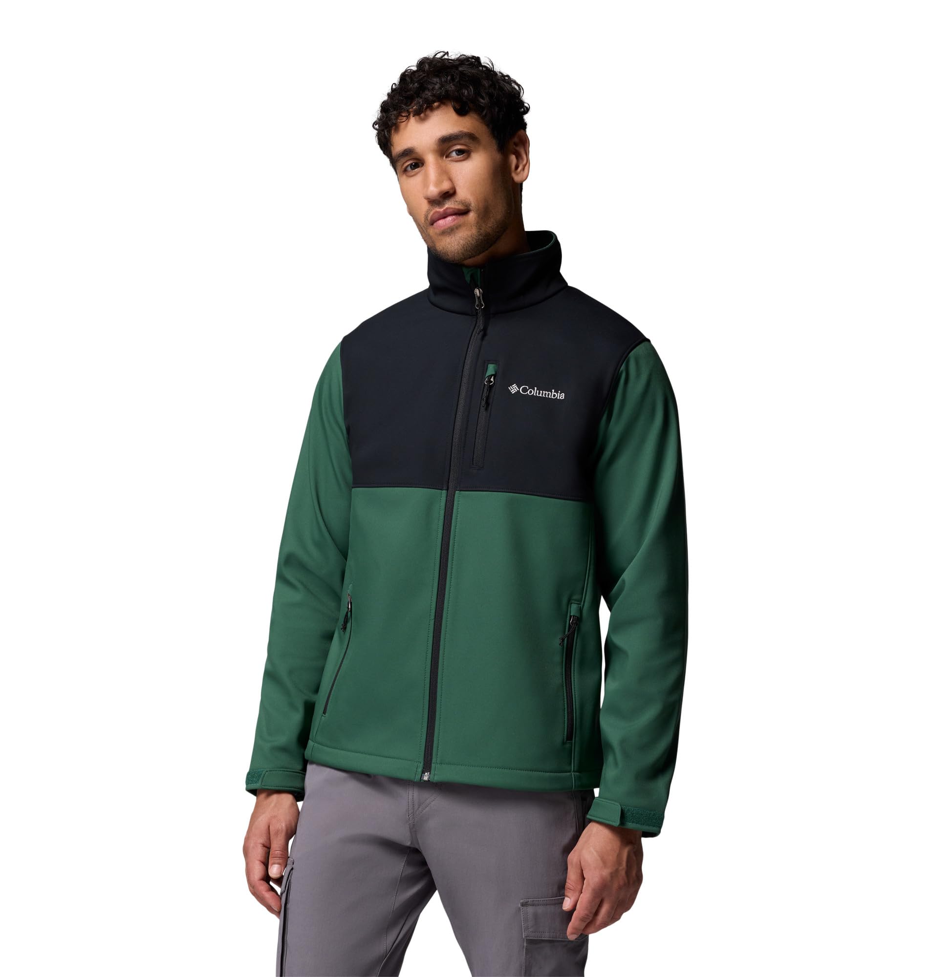 Columbia Mens Ascender Softshell Full Zip Rain Jacket, Rain Forest/Black, Large Tall Image