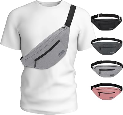 MAXTOP Large Bumbag Waist Fanny Pack with Headphone Jack 4 Pockets Grey