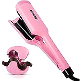 Trademark Beauty Hair Waver - Double Barrel Hair Crimper, Beach Waves Curling Iron, Babe Waves X, Adjustable Temperature Hair Curler, Hair Styling Tools, 1.25" - Pink