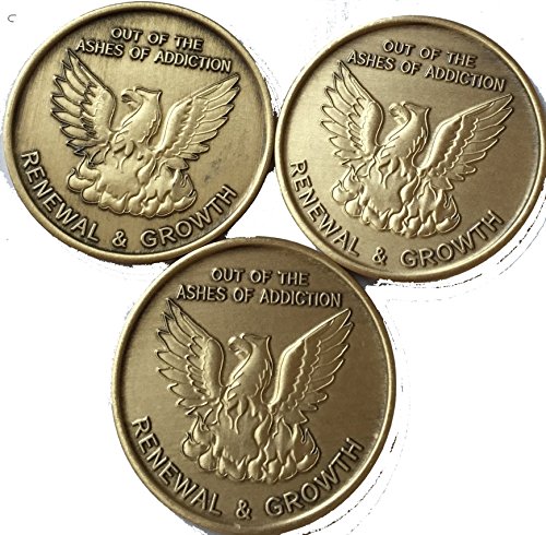 Bulk Lot of 3 Phoenix Out of The Ashes of Addiction Renewal Growth Serenity Prayer Medallion Chip Set