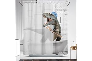 Coxila Kids Dinosaur Shower Curtain Funny Fun Dino Boy Cute Unique Toddler Adult Cartoon Silly Crazy Novelty Weird Cool Anime Monster Blue Bathroom 60 x 72 Inch Polyester Fabric 12 Pack Plastic Hooks