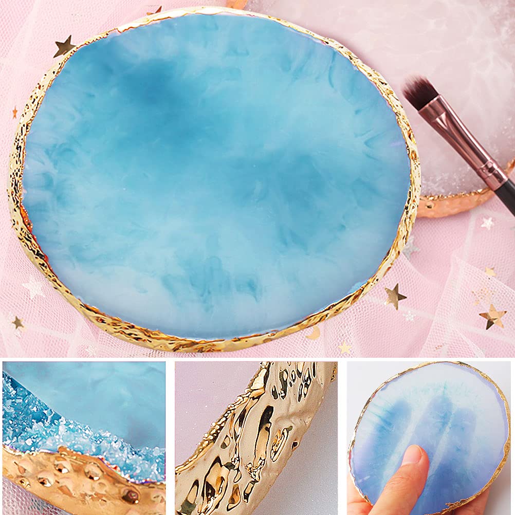 SUMAJU 2 Pieces Resin Nail Art Palette, Nail Art Painting Gel Palette Gold Edge Color Makeup Display Board Nail Art Display Cosmetic Mixing Tools