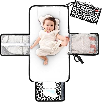 Lekebaby Nappy Changing Mat Portable Travel Mats with Wipe-Pocket Cow Stria