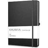 ONAVIA A4 Hardcover Notebook, Lined Work Journal, 160 Pages, Black | 80 Sheets, 8.3 x 11.6 in, Lay Flat, A4 Hardcover Journal, Lined Notebook for Work, School, Note Taking