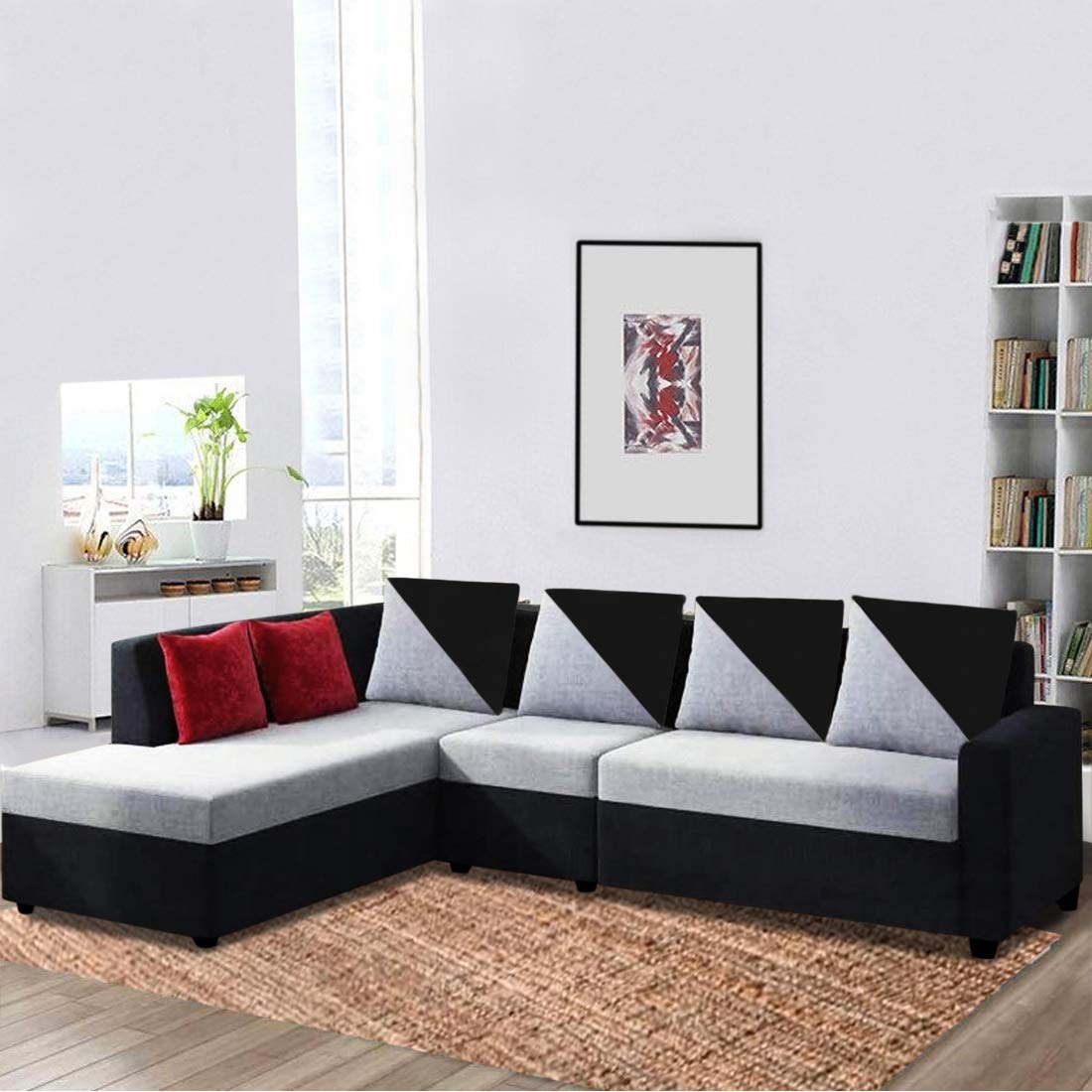 CasaStyle LHS 6 Seater Sofa Set Neylar L Shape Sofa for Living Room (GreyBlack) Amazon.in