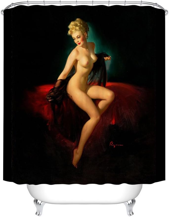 Fangkun Bathroom Decor Shower Curtain - Snaked Sexy Pin Up Girl on Bed Bath Curtains - Body Art Work Painting Style - Polyester Fabric Waterproof Curtains - 12pcs Shower Hooks - 72 x 72 inches