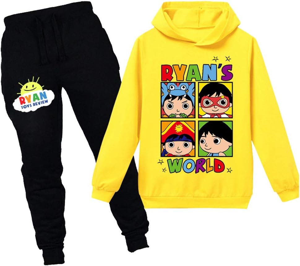 KIACIYA Ryan's World Tracksuits, Ryan's World Hoodie Trousers Set for Boys Girls Kids YouTube Ryan Toys Review Panda Cartoon Hooded Sweatshirt Pants Child Long Sleeve Shirts Sweater Jumper