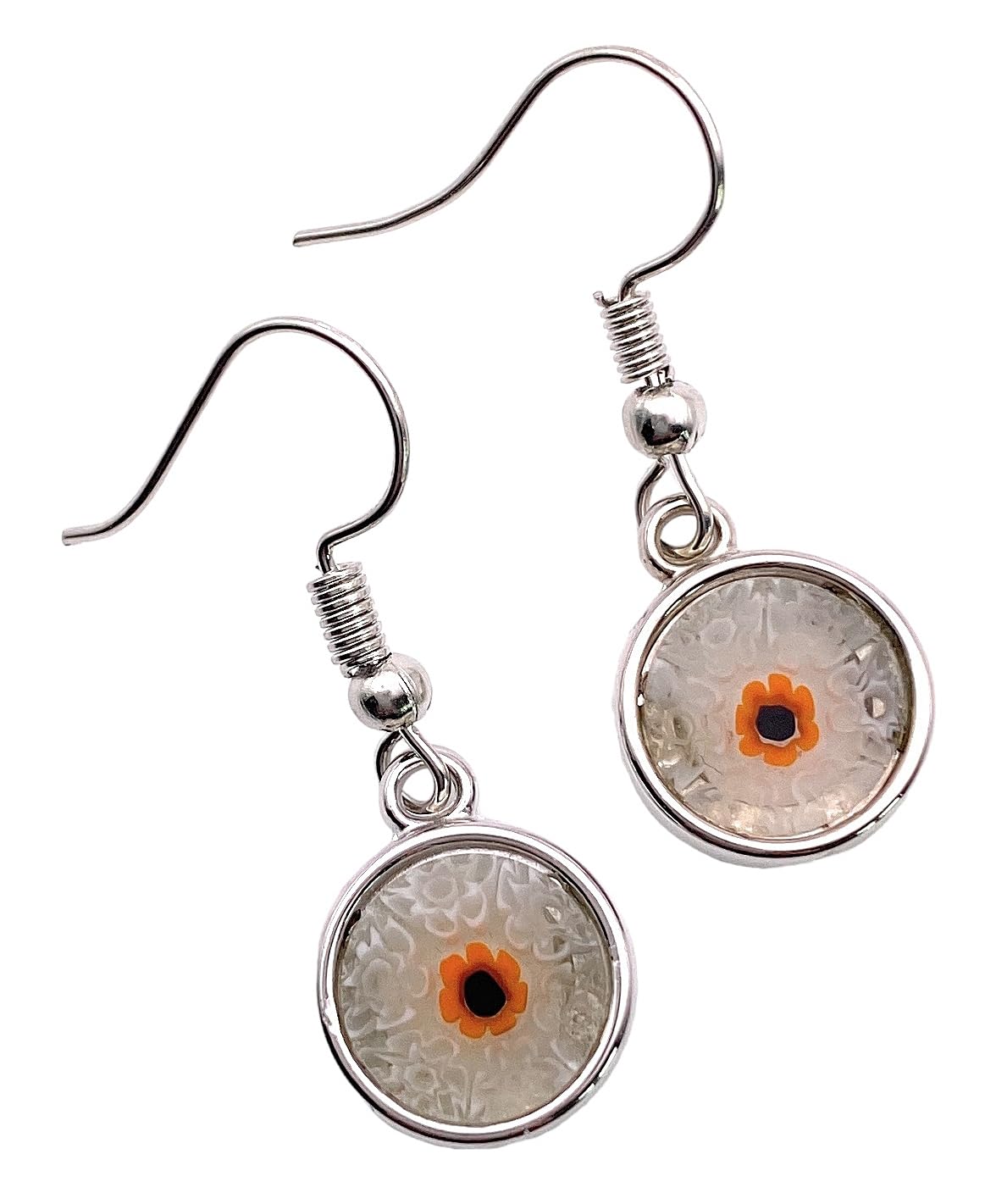 Glass Earrings, Murano Glass Earrings, Dropper Earrings, Handmade Glass Earrings, Millefiori Earrings, Murano Glass Jewellery, 1.2cm Diameter