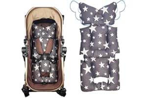 DODO NICI Stroller Liner Insert Seat Cushion, Infant Reversible Cotton Newborn Cushion pad, Universal, Thick Padding, Non Slip, Grey Star