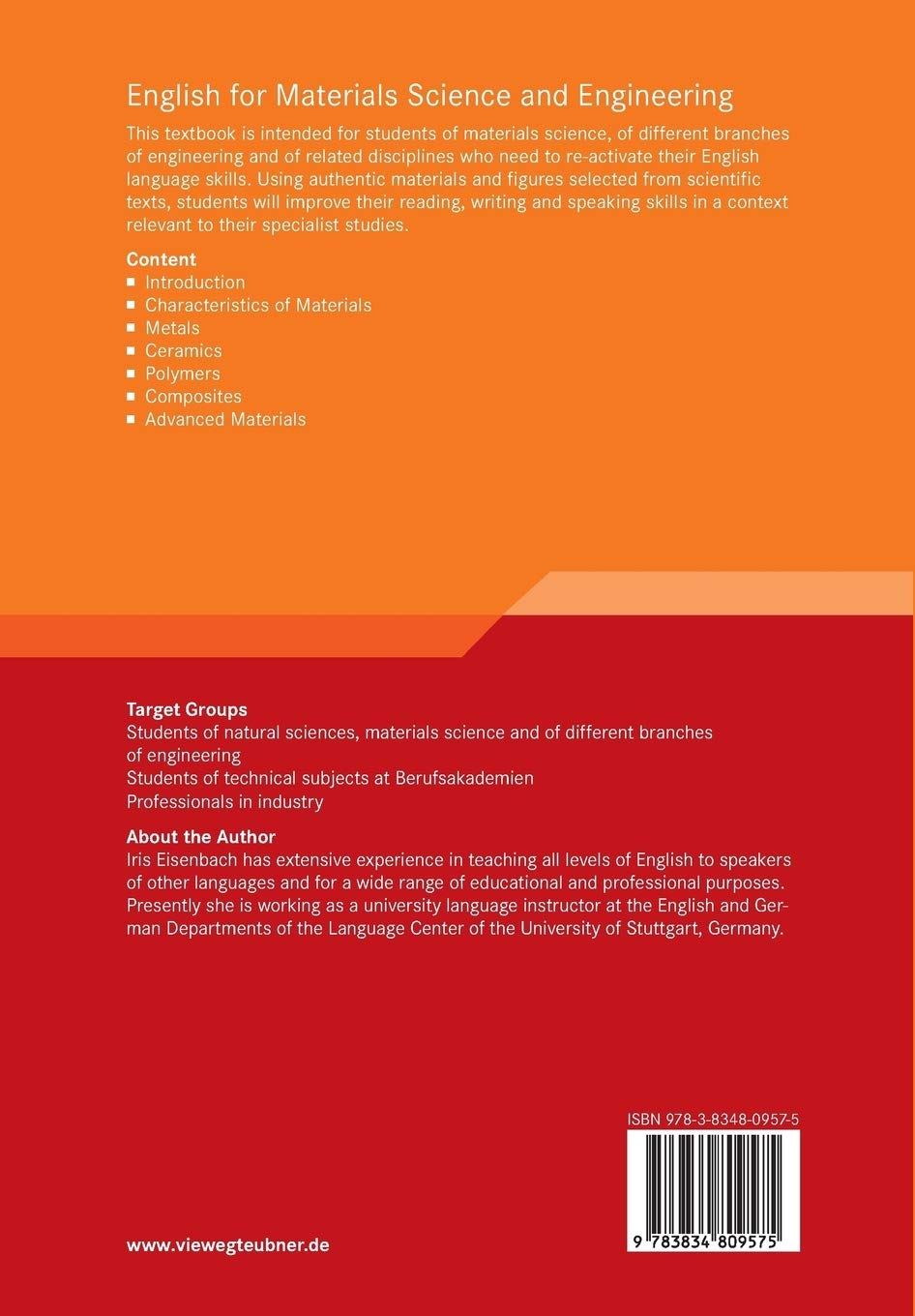 English for Materials Science and Engineering: Exercises, Grammar, Case Studies: Amazon.co.uk: Eisenbach, Iris: 9783834809575: Books