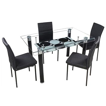 Woodness Elita Glass 4 Seater Dining Table Set (Black)