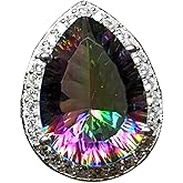Natural Rocks by Kala Beautiful 4ct Mystic Topaz, White Spphire 925 Solid Sterling Silver Ring Size 6, 7, 8, 9