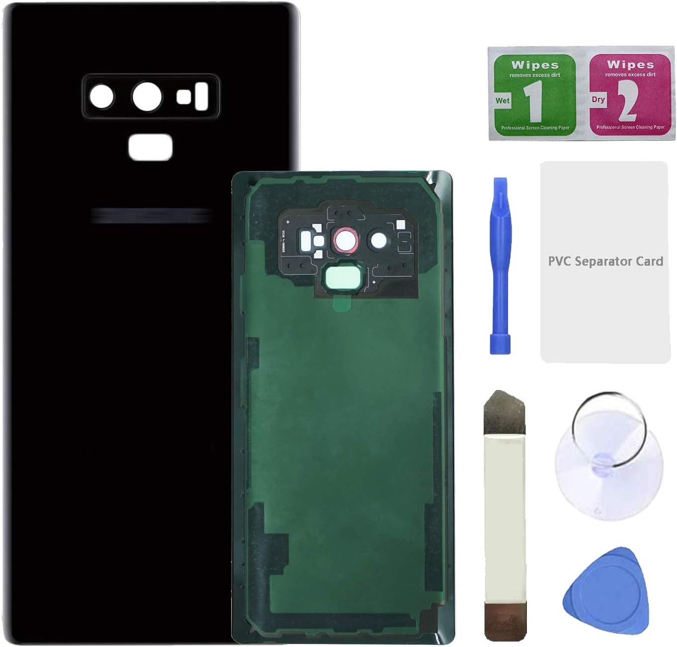 Eonpam Back Cover Glass for Samsung Galaxy Note 9 N960 Rear Glass Replacement with Camera Lens + Repair Kit Genuine Rear Housing (Black)
