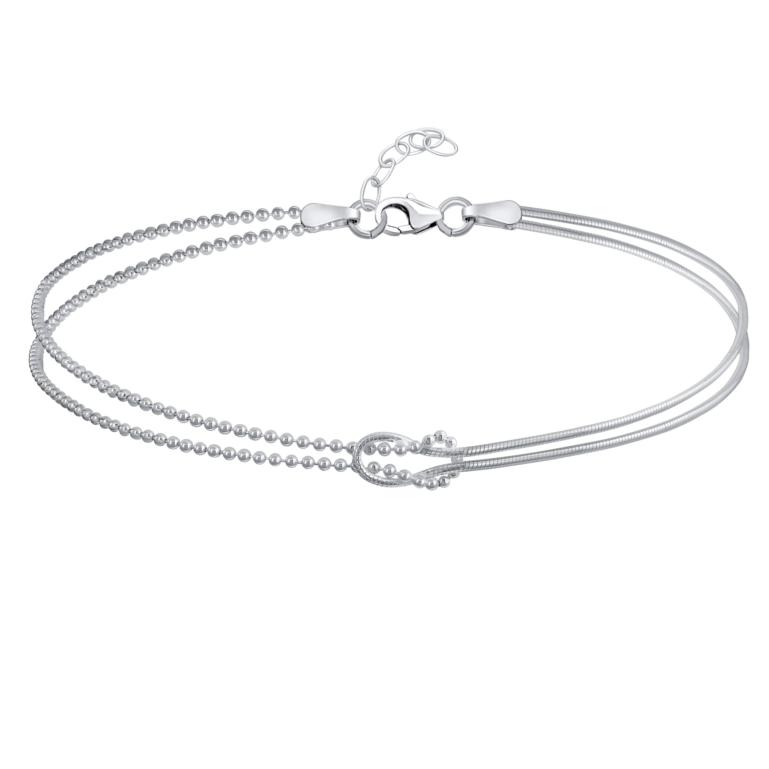 Bling Jewelry Romantic Love Knot Infinity Anklet Ankle Bracelet For Women Teens Split Beaded Ball Snake Chain .925 Sterling Silver Adjustable 9 To 10 Inch