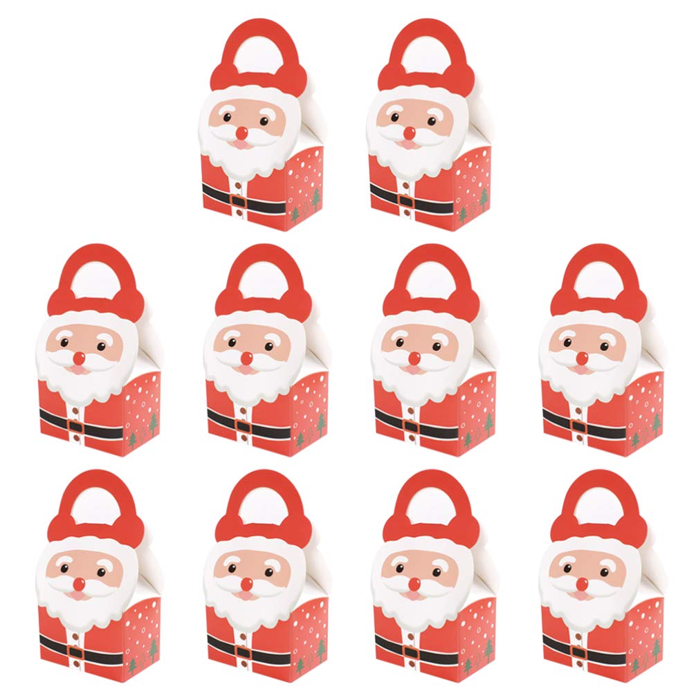 NUOBESTY 10pcs Treat Boxes with Handle Santa Boxes for Candy Cookie Biscuit Chocolate Cake Christmas Party Favor