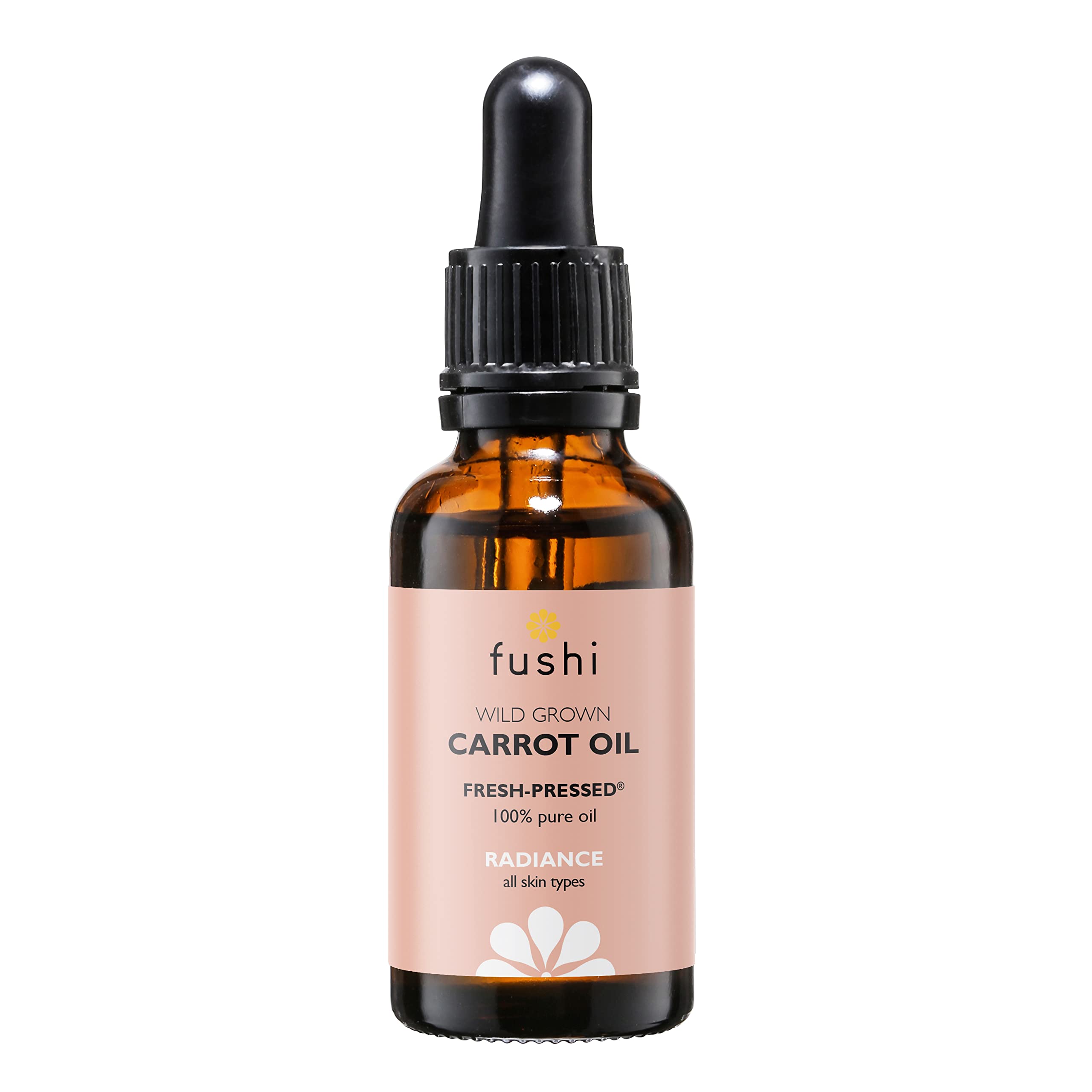 Fushi Carrot Oil 30ml Fresh-Pressed Rich in Beta Carotene Best for Sun Damage Skin, Parched Skin & Fine Lines, Vitamins A, B, C, D and E and essential fatty acids Manufactured in the UK