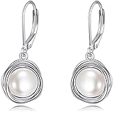 POPLYKE FreshWater Pearl Dangle Earrings 925 Sterling Silver Lapis lazuli Turquoise Larimar Opal Black Pearl Leverback Earrings for Women Birthday Hypoallergenic