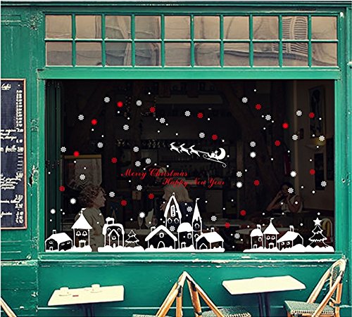 TOTOMO Christmas Window Decorations Decals - Winter Holiday Clings Stickers Snowflakes Snow Christmas Town W301 - Thumbnail 3