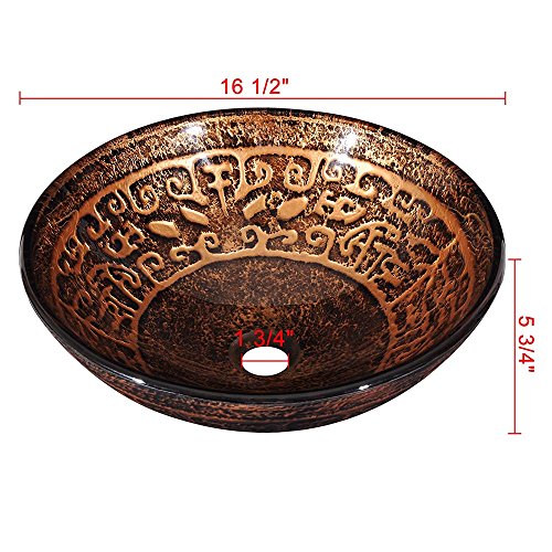 Aquaterior Tempered Glass Round Vessel Sink Antique Totem Pattern Above