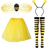 4 Pcs Woman Bee Costume Set Yellow Bee Costume Antenna Headband Tutu Skirt Stripe Socks for Halloween Honeybee Party Cosplay