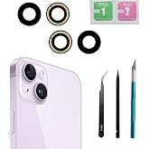 2Pcs/Set Back Rear Camera Lens Glass Replacement Compatible with iPhone 14 and iPhone 14 Plus with pre-Installed Adhesive + Repair Tool Kit, Anti-Lens Scratch