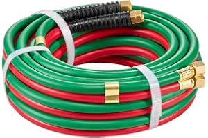 VEVOR 25FT x 1/4-inch Oxy Acetylene Hose, T Grade Rubber, 300PSI, Green, 25FT Twin Welding Hose, 9/16"-18 B Fittings, Compati