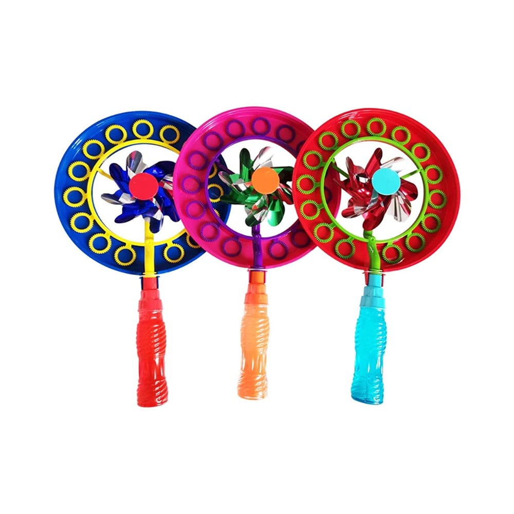 B4E Bubble Wand, 2-in-1 Bubble Stick Windmill Portable Bubble Wand Maker Toys for Children Kids Outdoor Play Games Assorted Color