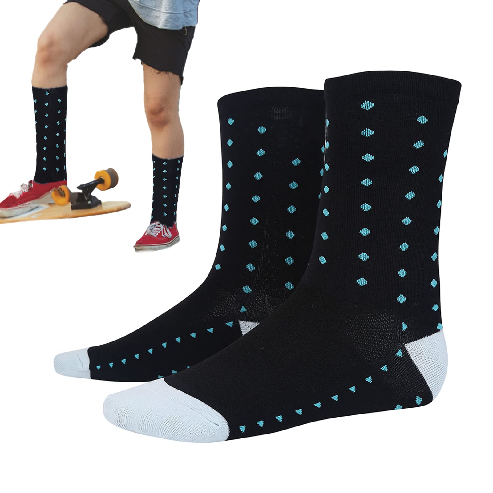 FILFEEL Cycling Socks Men Women Calf Running Sport Socks 3D Breathable Nylon Sweat Absorbent Fashion Professional (Black)