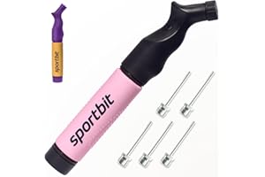 SPORTBIT Ball Pump with 5 Needles - Push & Pull Inflating System - Great for All Exercise Balls - Volleyball Pump, Basketball Inflator, Football & Soccer Ball Air Pump - Goes with Needles Set