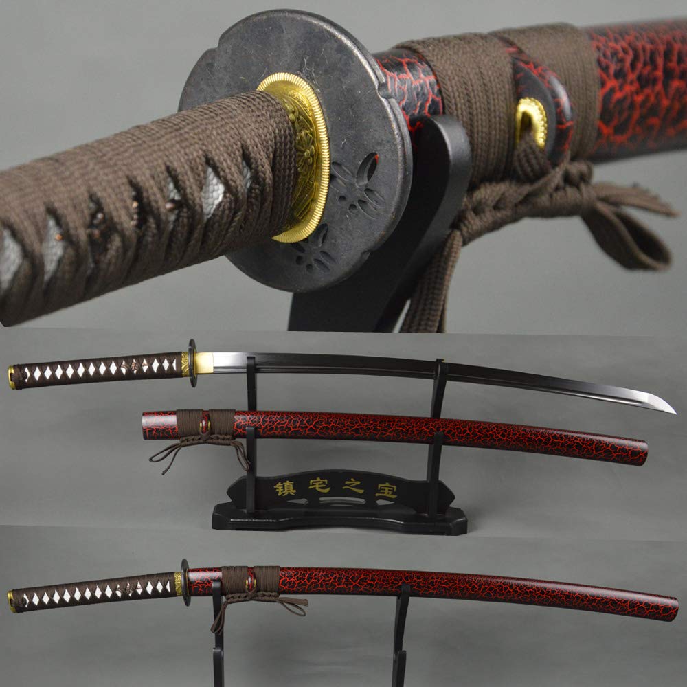 HERO SWORD Handmade 41 inches Katana Sword Damascus Steel,1095 Steel,Clay Tempered T10 Steel Samurai Katana Sword Real Sharp Japanese Knives Battle Ready Weapons