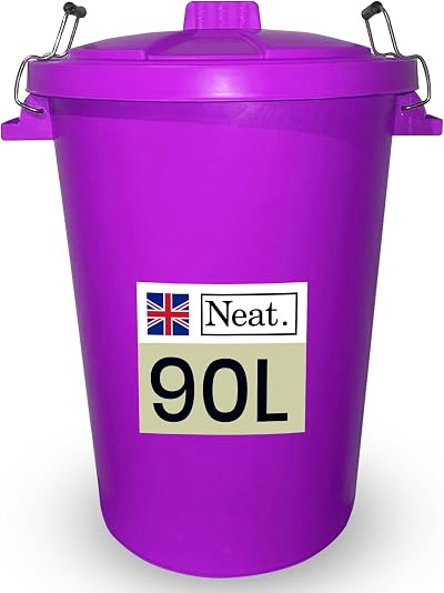 Neat. 90L Large Purple Plastic Bin with Lid, Heavy Duty Indoor Outdoor