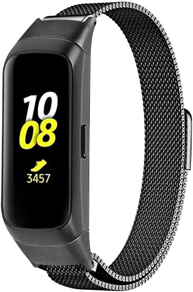 iRunzo Compatible with Samsung Galaxy Fit SM-R370 Band Replacement Stainless Steel Metal Wristband Strap for Men Women (Black)