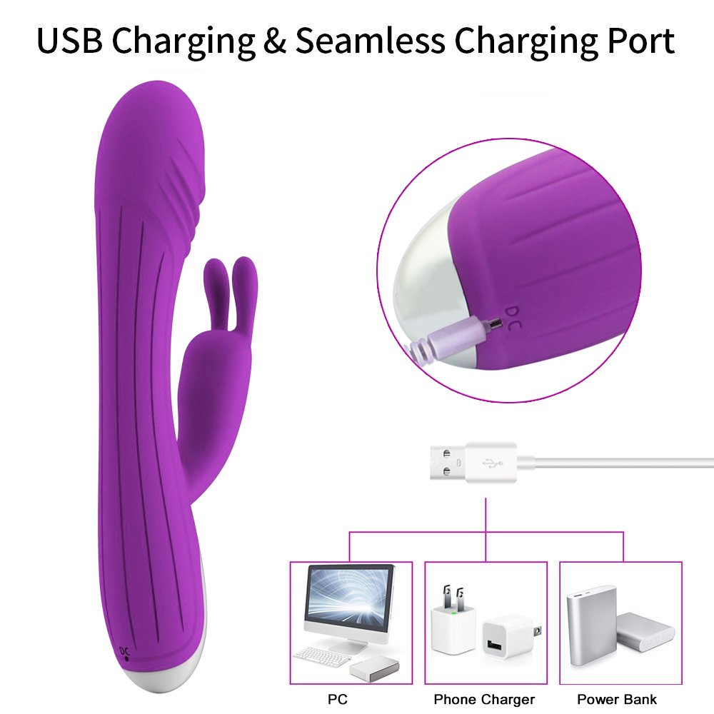 Vibratoren für Sie Klitoris und G-punkt Stimulation mit Stoßfunktion,James Love Silikon Dildo Dual Motoren Rabbit Vibrator mit 7 Vibrationsmodi, Sexspielzeug für frauen und paare,Wasserdicht,leise (Lila)