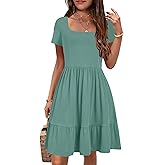 YOVION Girls Summer Dress Square Neck Short Sleeve Casual Loose Ruffle Tiered Dresses with Pockets for 6-12 Y