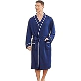 YOIPNEF Mens Lightweight Robe, Knit Kimono Bathrobe Spa Sleepwear Soft Knee Length Robe With Pockets