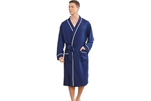 YOIPNEF Mens Lightweight Robe, Knit Kimono Bathrobe Spa Sleepwear Soft Knee Length Robe With Pockets