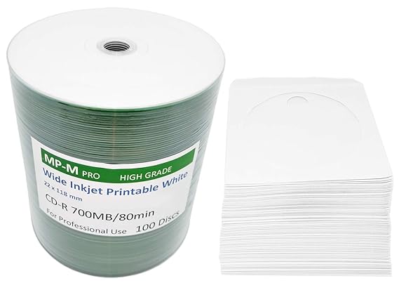 100 Bedruckbare CD Rohlinge MP-Pro (CMC) CD-R 700 MB Hi-Res Wide Inkjet Printable weiß, vollflächig bedruckbar für Tintenstra
