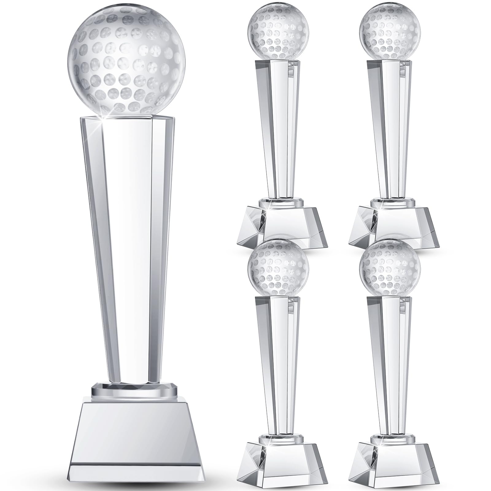 Photo 1 of Meooeck 4 Pcs Crystal Glass Golf Trophy with Gift Box 9.1 x 2.8 Inches Champion Award Austerity Paperweight for Desktop Large Table Decor for Tournaments Sports Competitions Parties Adults Kids